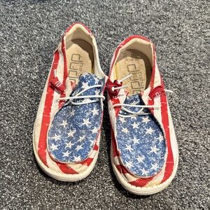 Hey Dude Women's Americana Star & Stripe Casual Loafers in Red, White & Blue